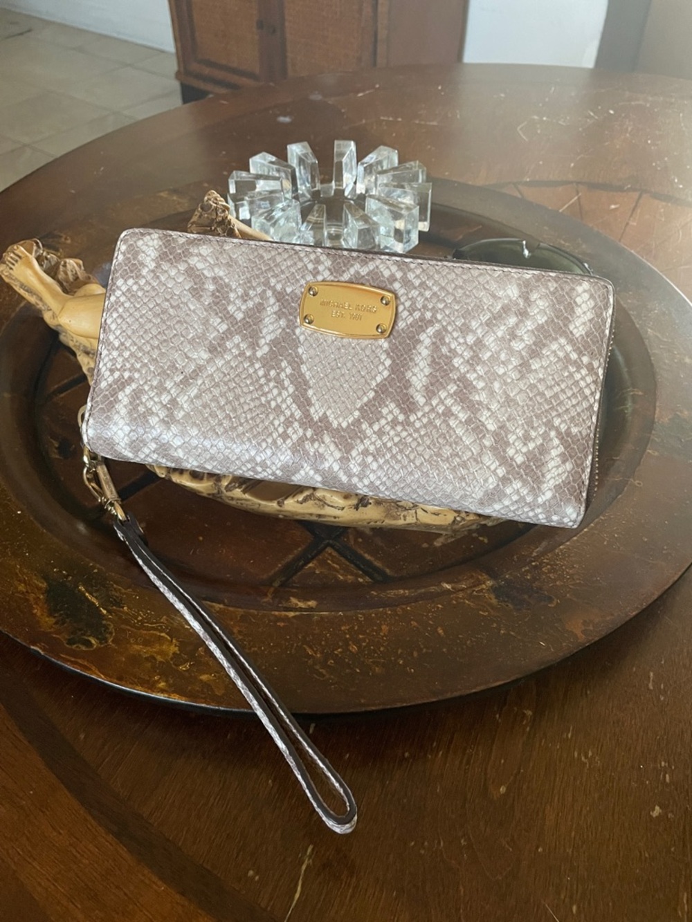 Michael Kors Snake-Embossed Wristlet with Gold Plate